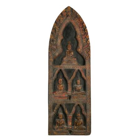 Antique Thai Wooden Buddha Votive Panel