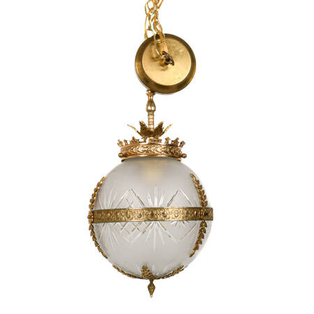 French Crystal and Brass Pendant Ceiling Light