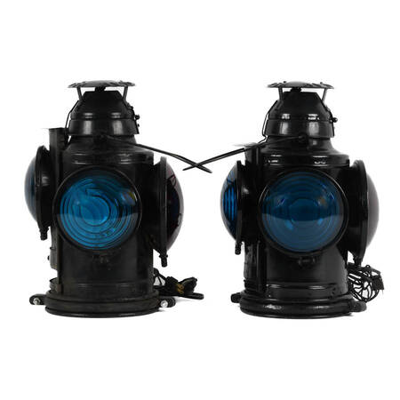Pair of Handlan St. Louis Railroad Lantern Converted Eclectic Hanging Lamps