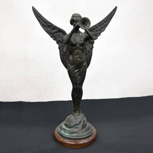 Antique Art Deco Bronze Angel Blowing the Horn Figure