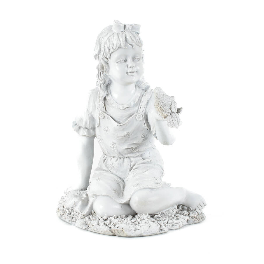 White Resin Seated Girl Garden Statue