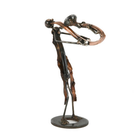 Signed Recycled Nuts and Bolts Saxophonist in Coat Tails Statuette