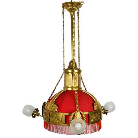 Antique Gilt Bronze Swans and Lyras Four Light Sanctuary Chandelier