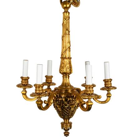 Louis XV-Style Six Arm Gilt Bronze Chandelier