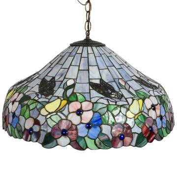 Floral and Butterfly Stained-Glass Pendant Light