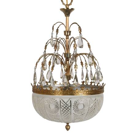 Crystal, Prism, and Brass Hanging Ceiling Light