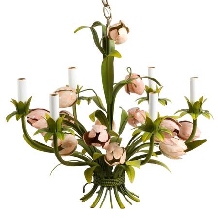 Italian Floral Tole Hanging Pendant Light