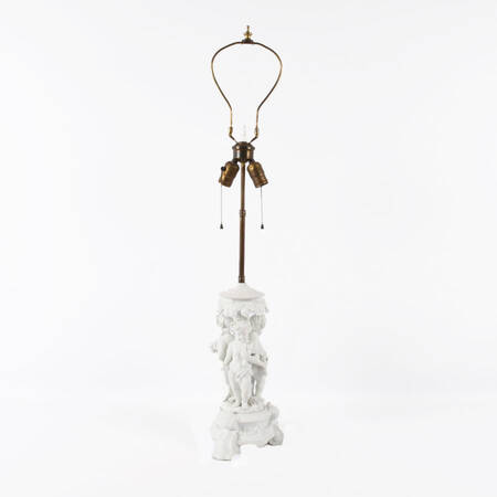 Bisque and Metal Dual Light Putti Table Lamp