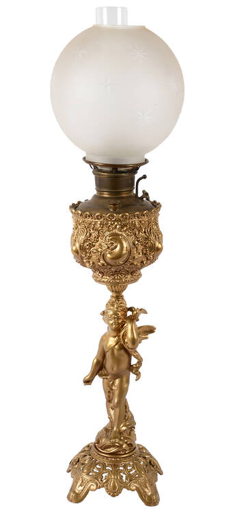 Antique Miller Company Ornate Cherub Banquet Lamp