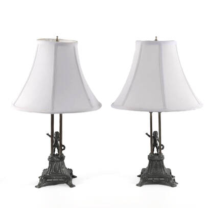 Pair of Figural Putti Cast Iron Table Lamps