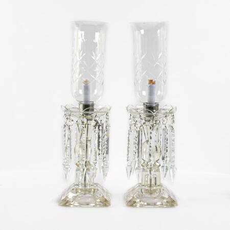 Pair of Crystal Hurricane Table Lamps