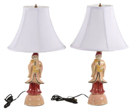 Pair of Mid-Century Asian Figural Table Lamps