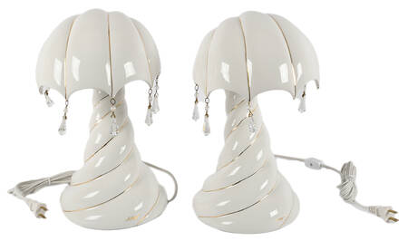 Pair of Signed Mid-Century Modern Ceramic Seashell Shaped Table Lamp