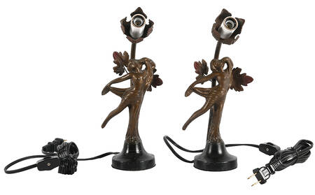 Pair of Art Nouveau Figural Lady Lamps