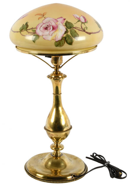 Brass Table Lamp with Hand-Painted Mushroom Shade