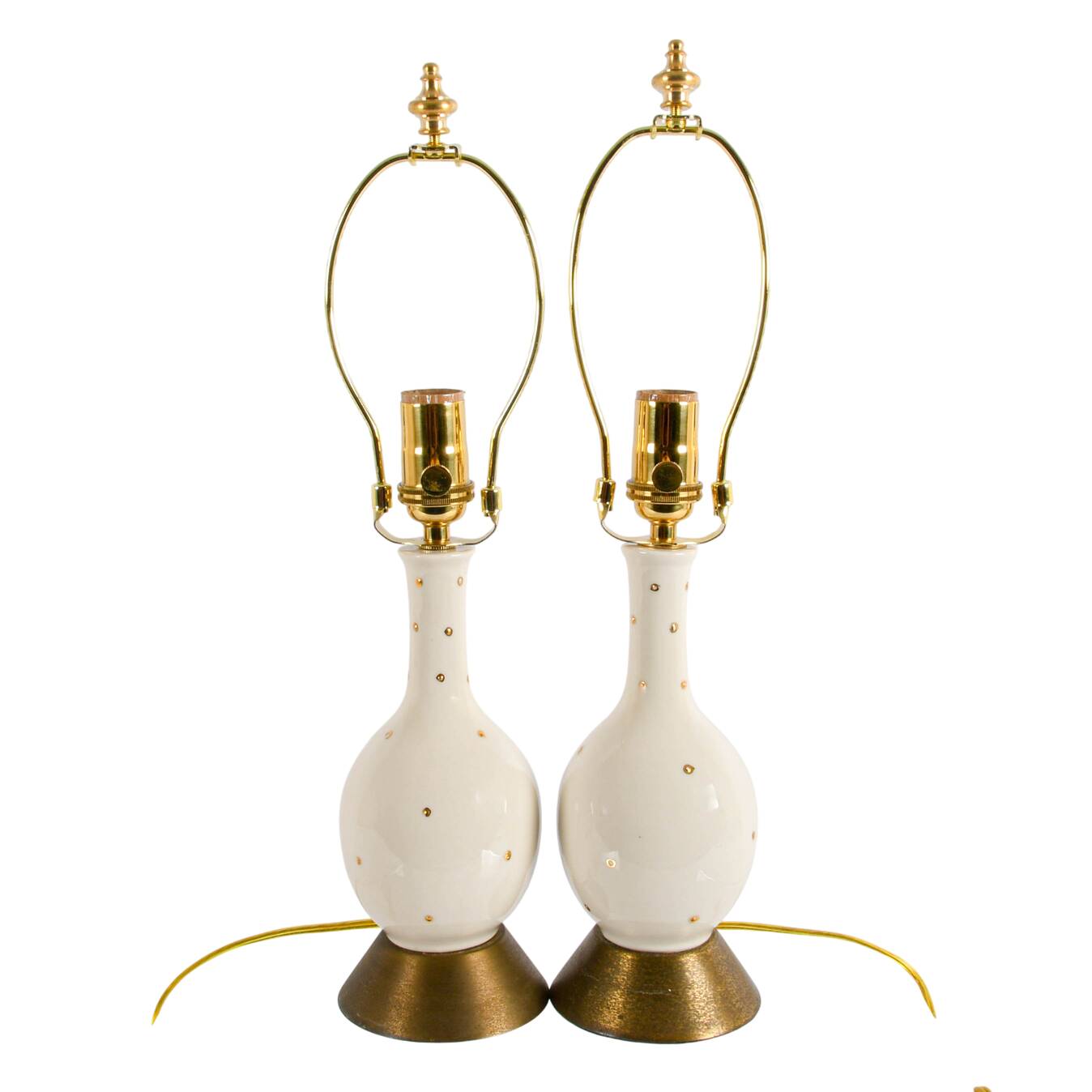 Pair of Mid-Century Modern White and Gold Boudoir Table Lamps