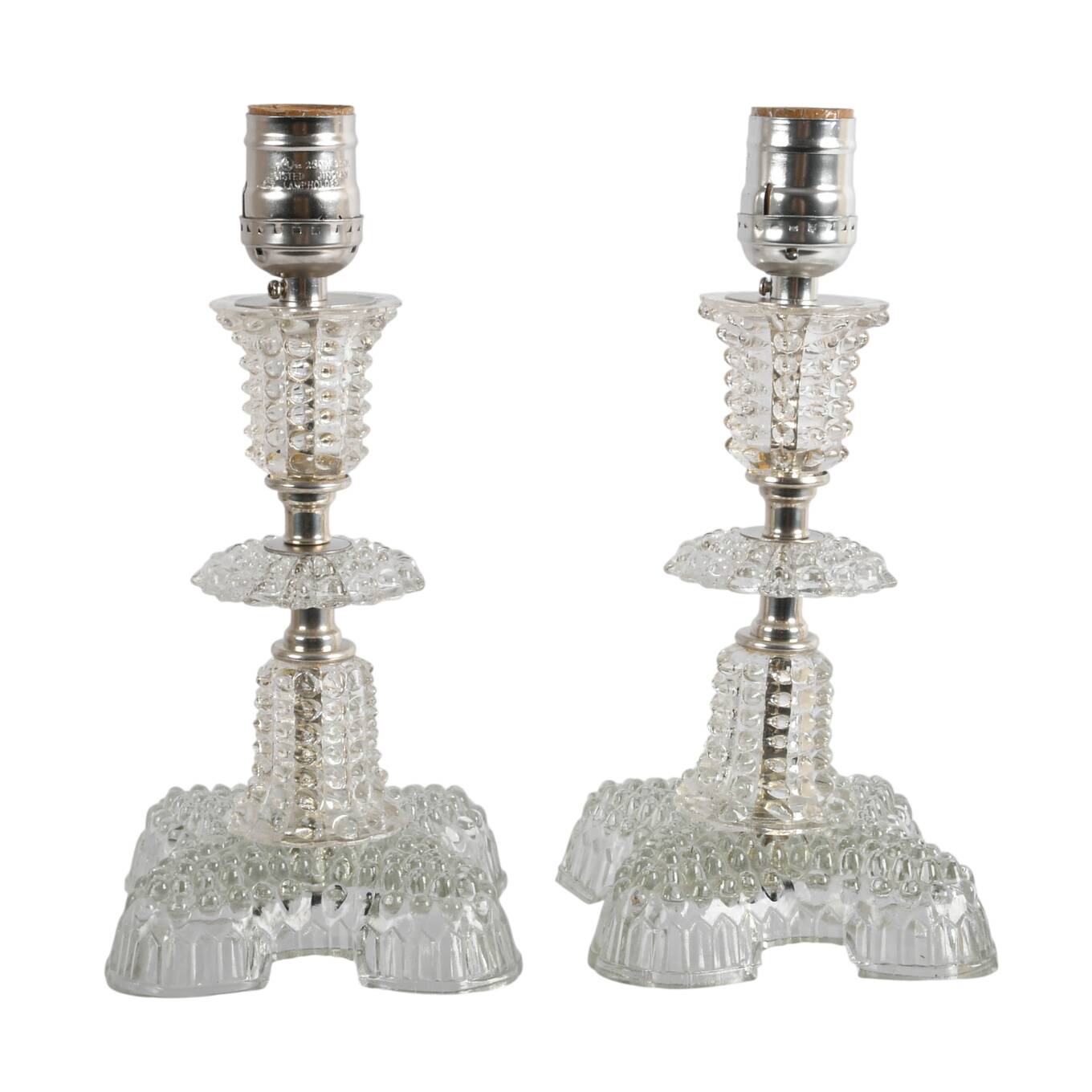 Pair of Pressed Crystal Boudoir Lamps