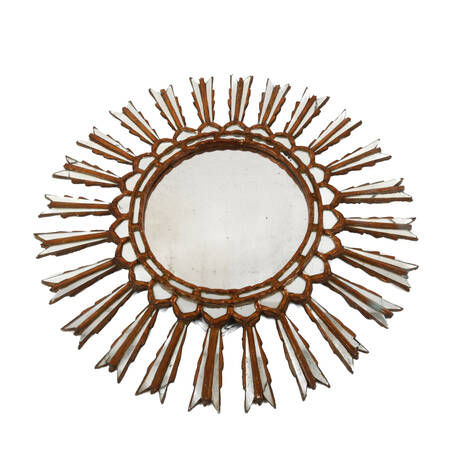 Hand-Crafted Copper Wood Decorative Sunburst Wall Mirror