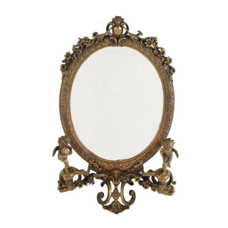 Antique Ornate Cast Metal Vanity Mirror with Cherubs