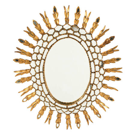 Hand-Crafted Gilt Wood Decorative Sunburst Wall Mirror