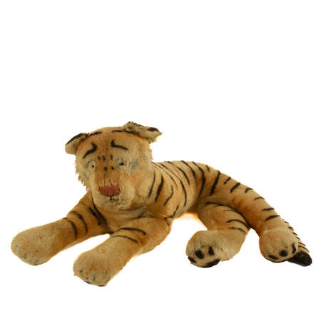 Large Steiff Mid-Century Mohair Laying Tiger Plush Toy
