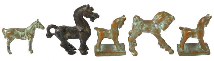 Grouping of Five Cast Bronzed Metal Horse Statues