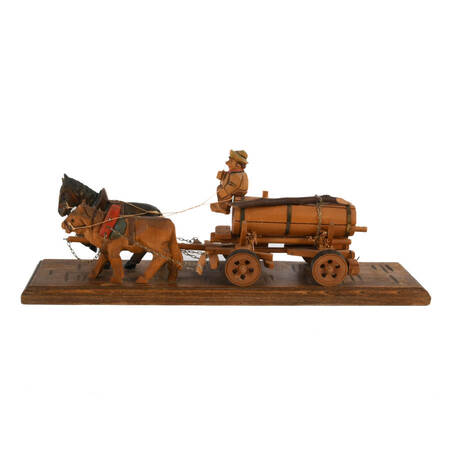 Carved Wood German Horse Drawn Beer Wagon Figure