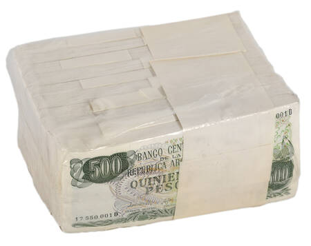 Sealed Brick of Uncirculated 500 Pesos Republica Argentina Banknotes