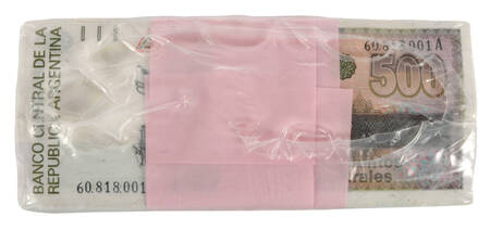 Sealed Brick of Uncirculated 500 Australes Republica Argentina Banknotes