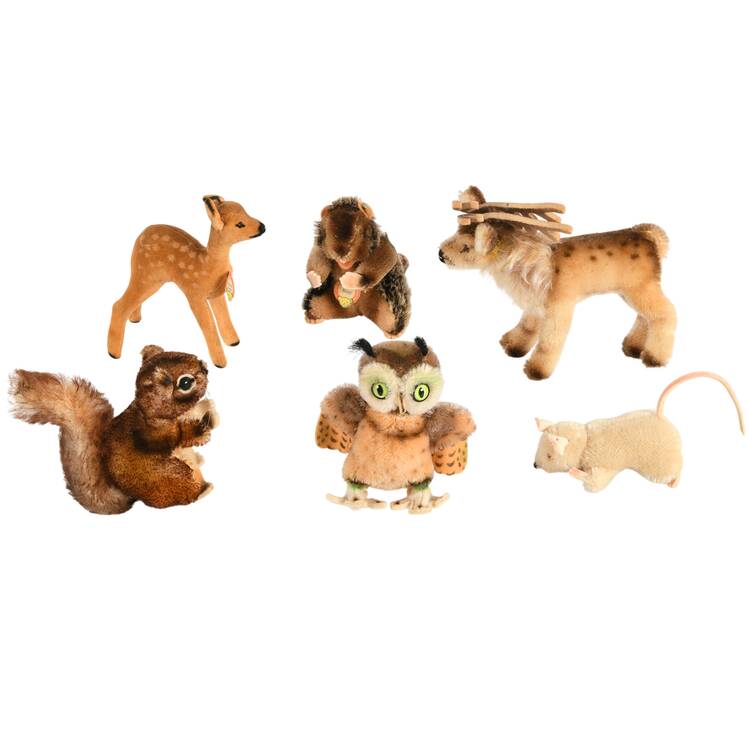 Set of Six Steiff Miniature Plush Forest Animals