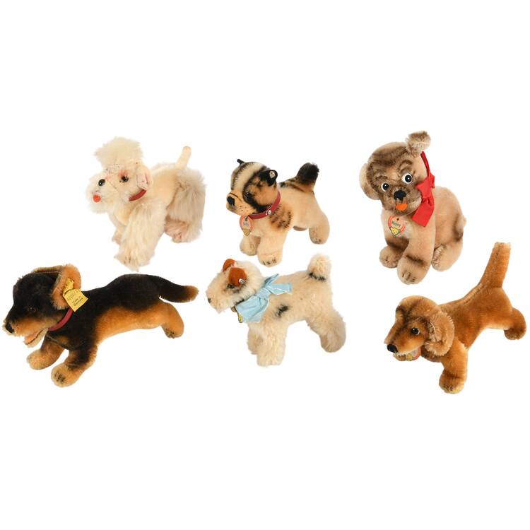 Set of Six Steiff Miniature Plush Dog Toys