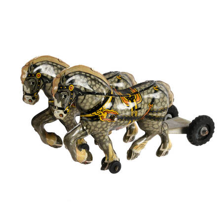 Tin Litho Mar Pull Double Horse Toy