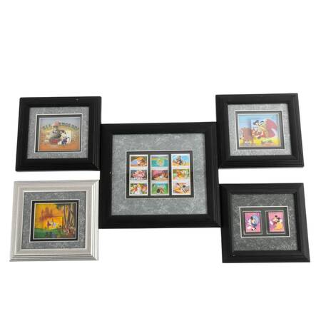 Set of Five Framed Collectible Disney Postage Stamp Shadowboxes