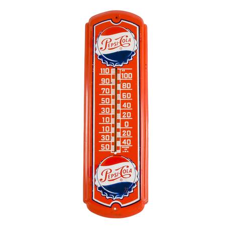 Vintage Pepsi-Cola Metal Advertising Thermometer Sign