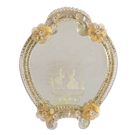 Venetian Murano Glass Etched Courting Scene Vanity Mirror