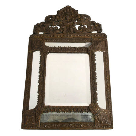 Antique French Napoleon III Brass Repoussé Wall Mirror