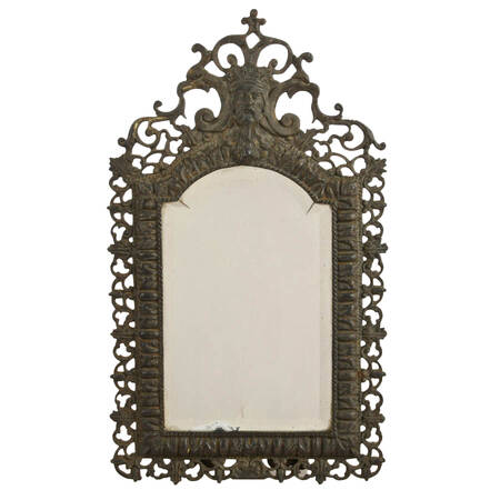 Antique Bronze Renaissance Revival Vanity Mirror with Crowned Man Crest