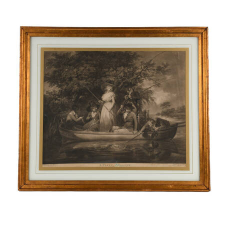 Framed Rare Engraving by George Keating Titled "A Party Angling"