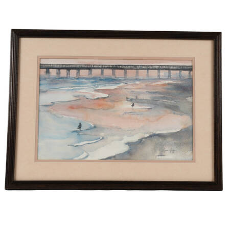 Framed Signed Lynn Green Coastal Watercolor Painting