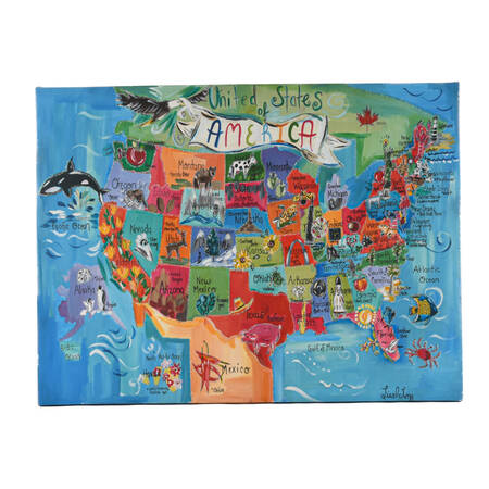 Liesl Long's Mixed Media "United States Map" Canvas Art Print