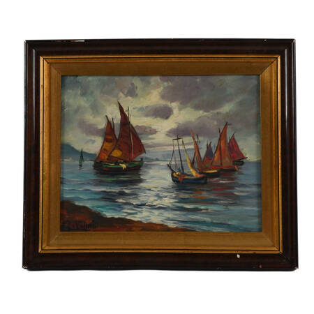 Framed Oil on Board of G. Volpin's "Sailing Ships Seascape"
