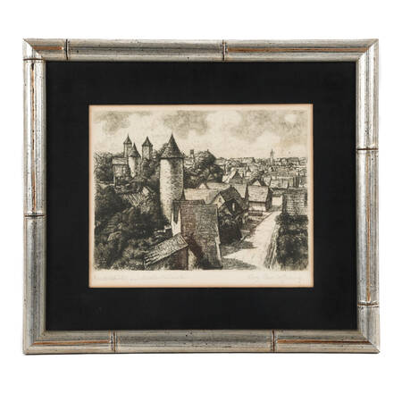 Antique Framed Original German Architecture Steel Plate Engraving Print