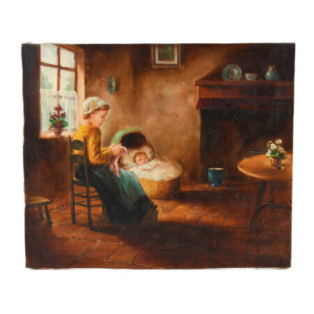 Oil on Canvas of a Mother and Baby