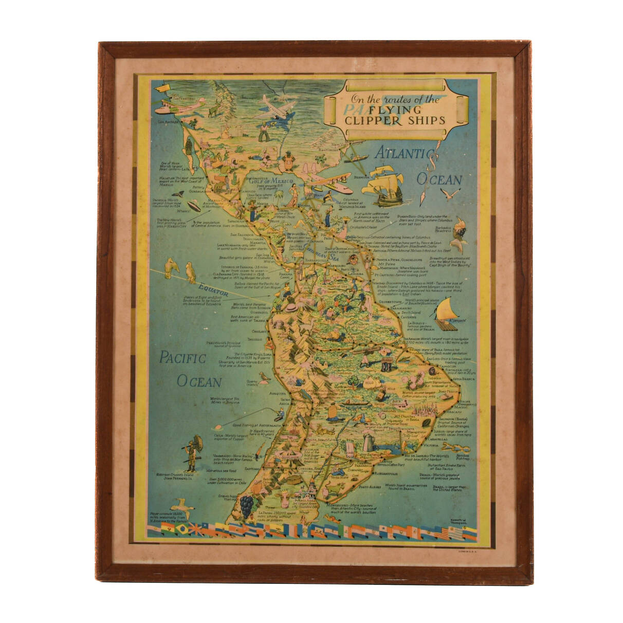 Kennith Thompson Lithograph "On the Routes of the Flying Clipper Ships"