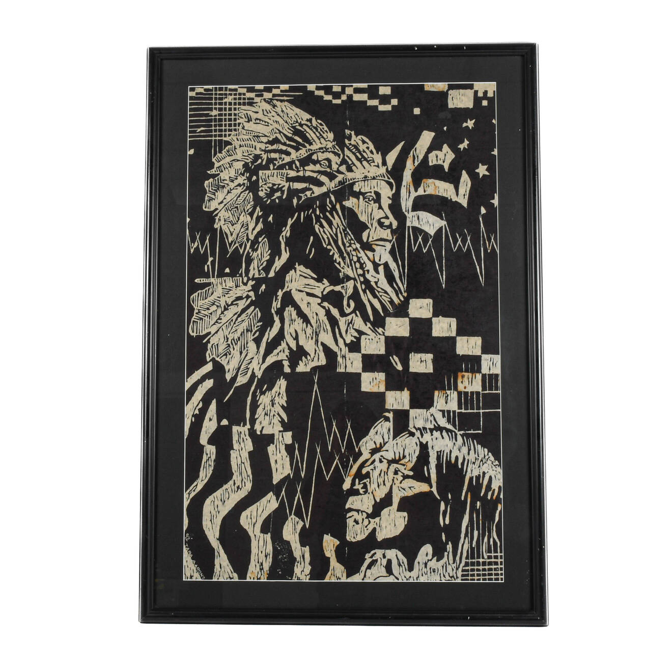 Framed Signed Tara Aarons American Native American Wood Block Print