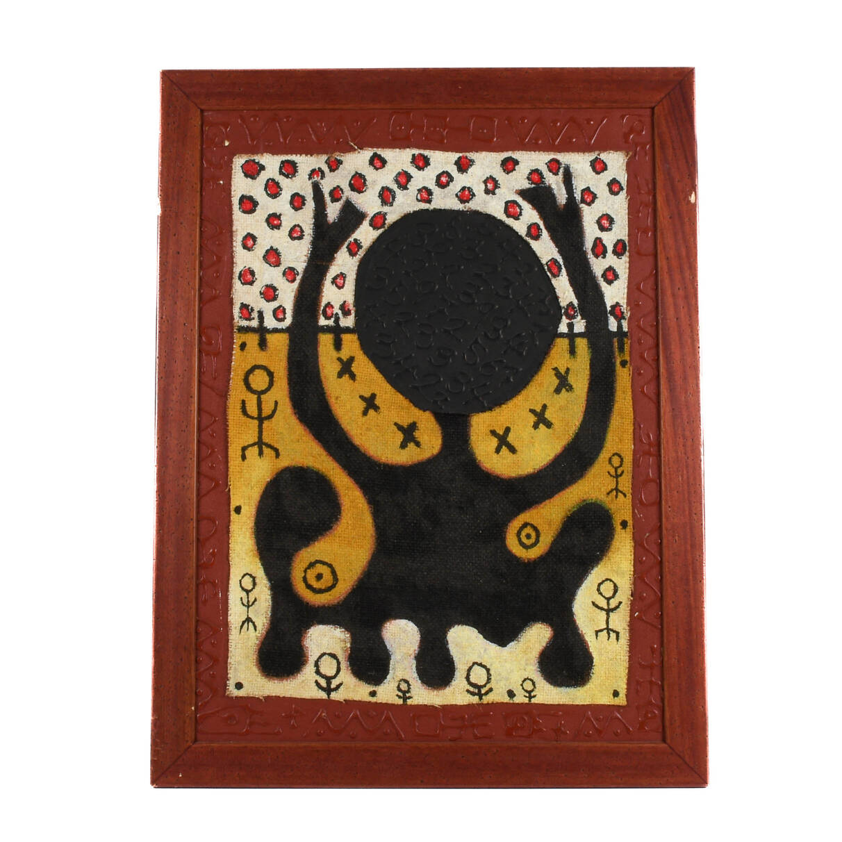 Framed Signed Mora Mixed Media on Canvas Figural Tribal Abstract Painting