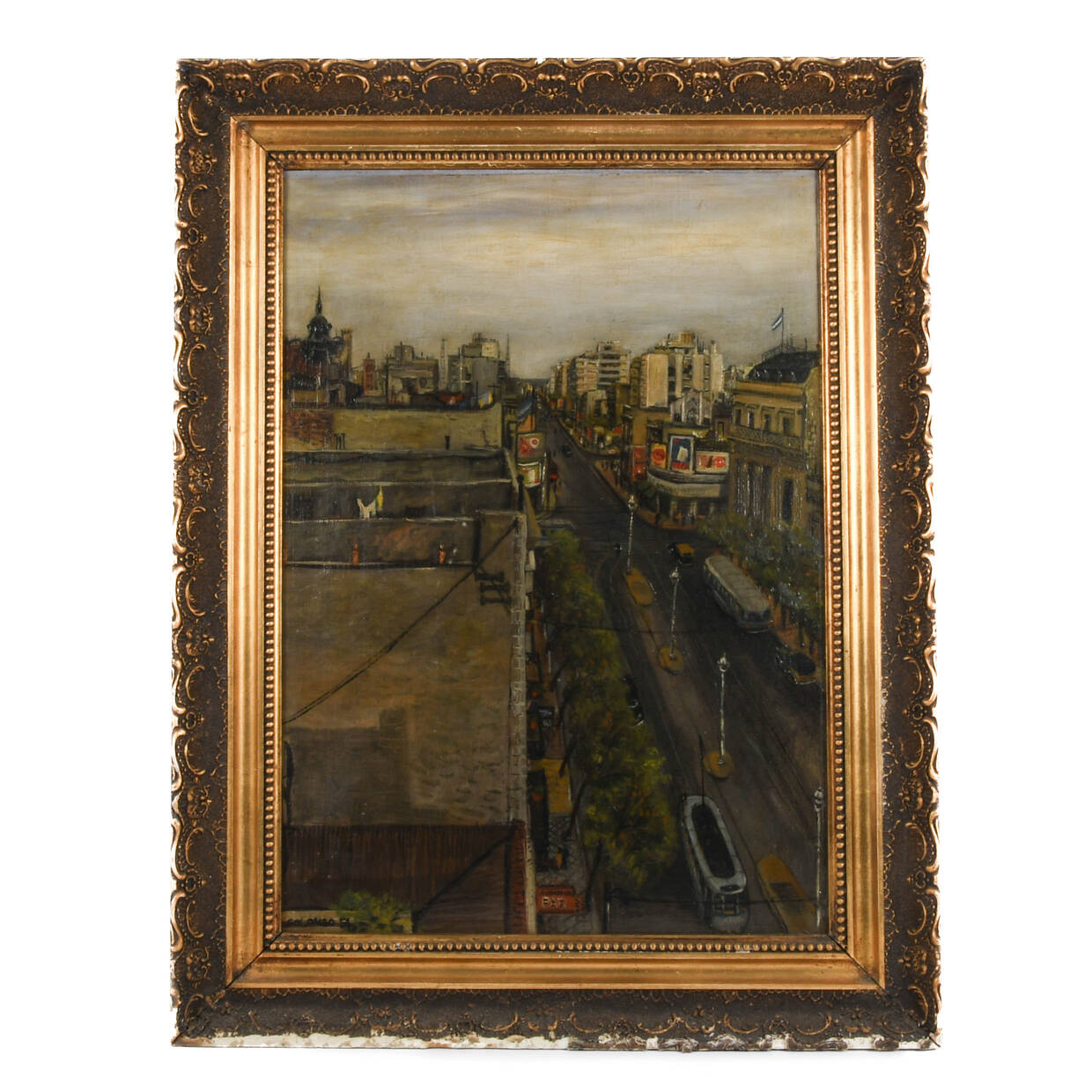 Framed Signed Giovanni Columbo Bustling Cityscape