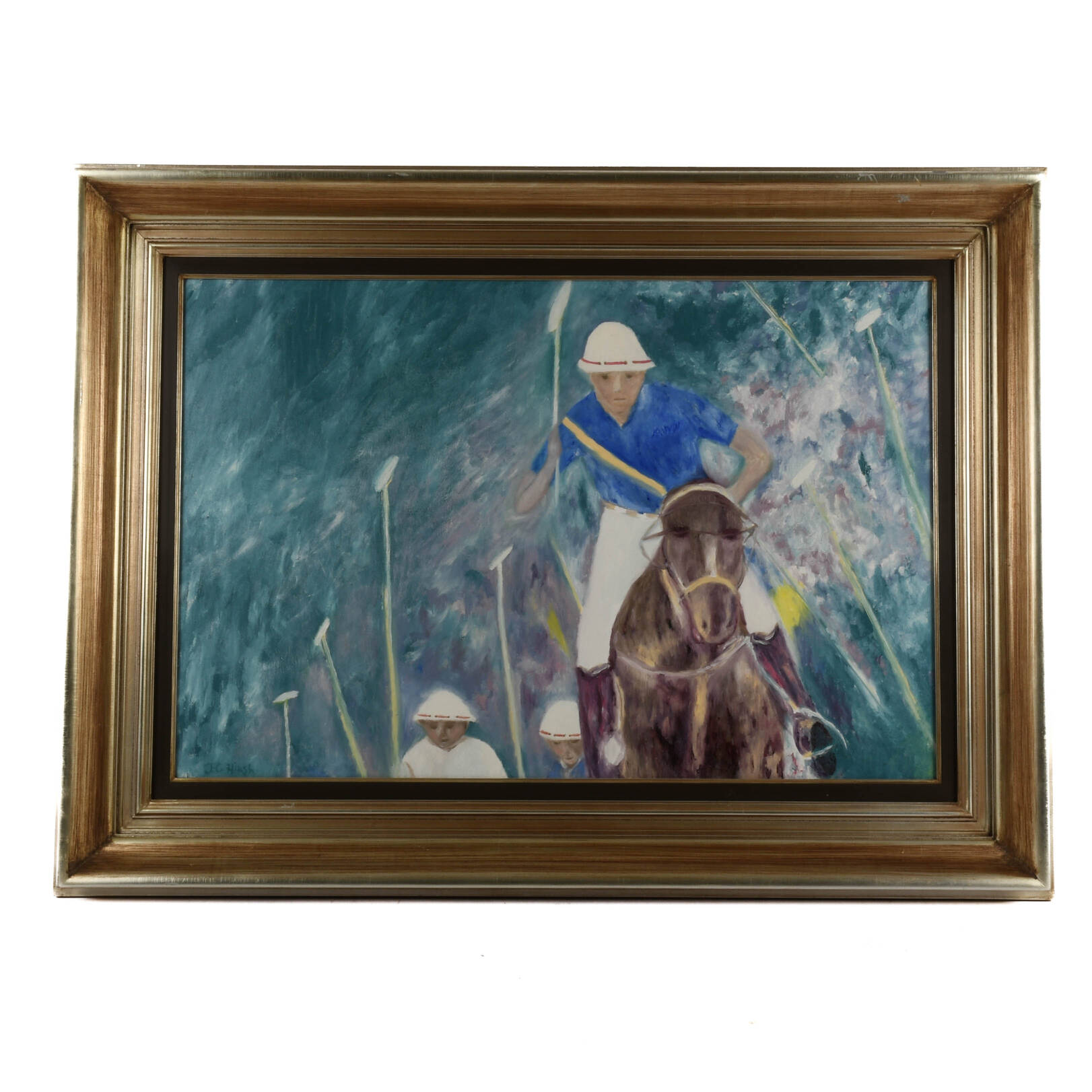 Framed Signed Oil on Canvas Polo Player Painting