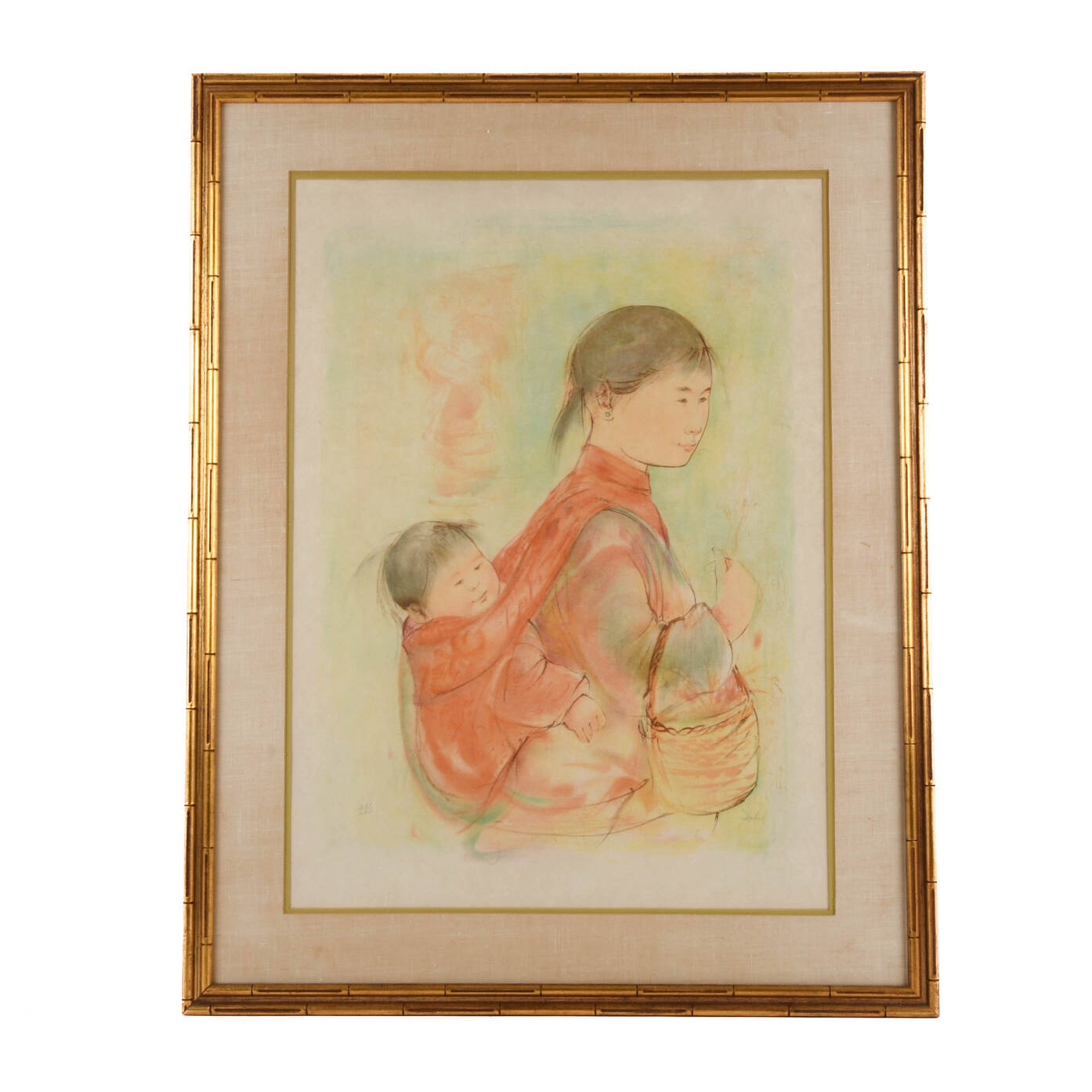 Framed Signed Edna Hibel "Japanese Family" Lithograph Limited-Edition