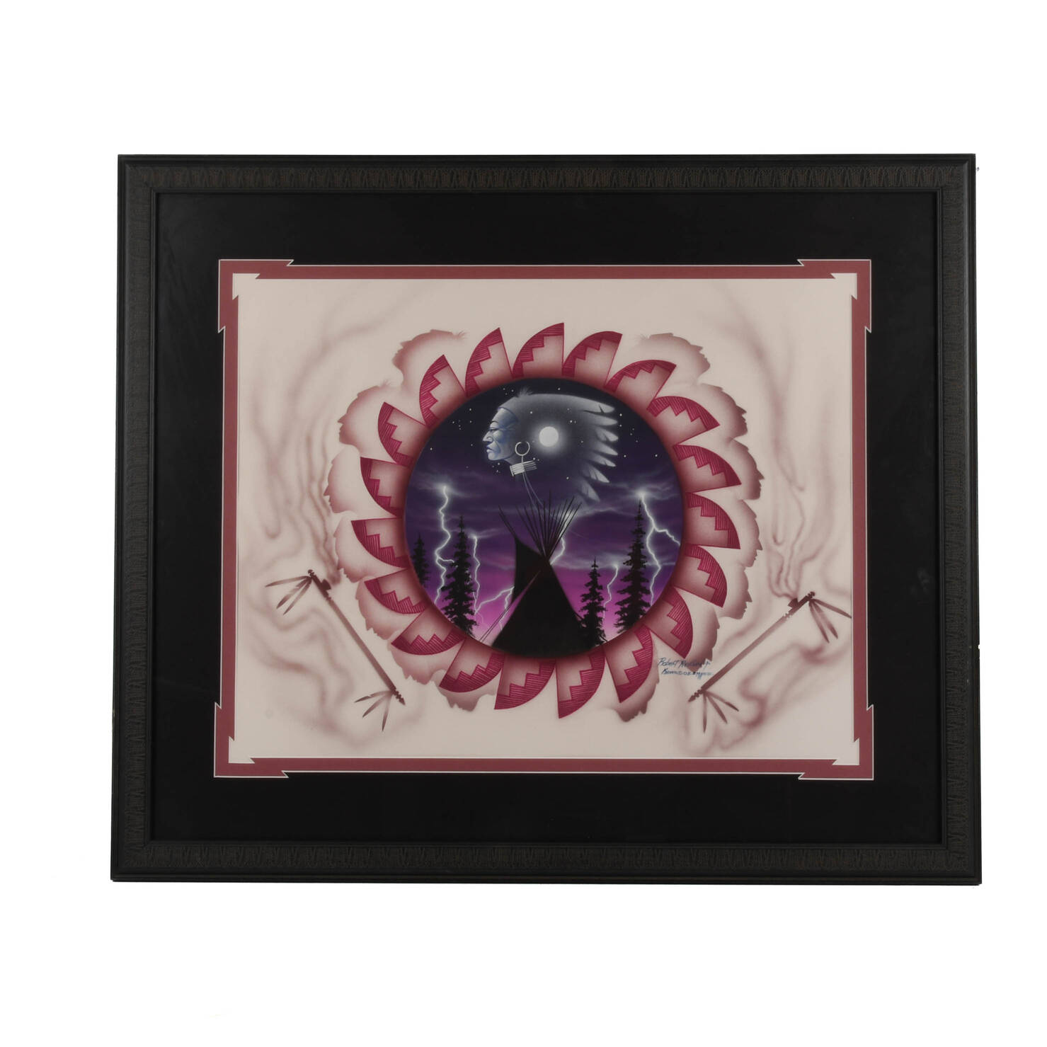 Framed Signed Robert Redbird Jr. Mixed Media Print